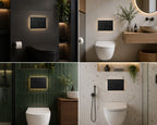Clapeta de actionare WC GLIMATECH, dubla comanda, montaj universal rezervor incastrat, spalare cu doua volume de apa, rama ajustabila inclusa, butoane rotunde, negru mat