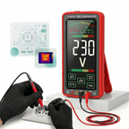 Multimetru digital smart cu touchscreen, 11 functii, NCV detectie automata, AC/DC 1000V, capacitate, rezistenta, frecventa, True RMS, GLIMATECH, ecran LCD, acumulator 1300mAh USB, lanterna integrata, husa transport, Rosu