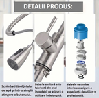 Baterie Chiuveta Pentru Bucatarie Cu Dus Extractabil GLIMATECH, Compatibila cu orice chiuveta Robinet Cu Pipa Pivotanta Flexibila la 360 grade, Dubla Comanda, Din Otel Inoxidabil, Accesorii Incluse, Instalare rapida, Culoare Gri Inox
