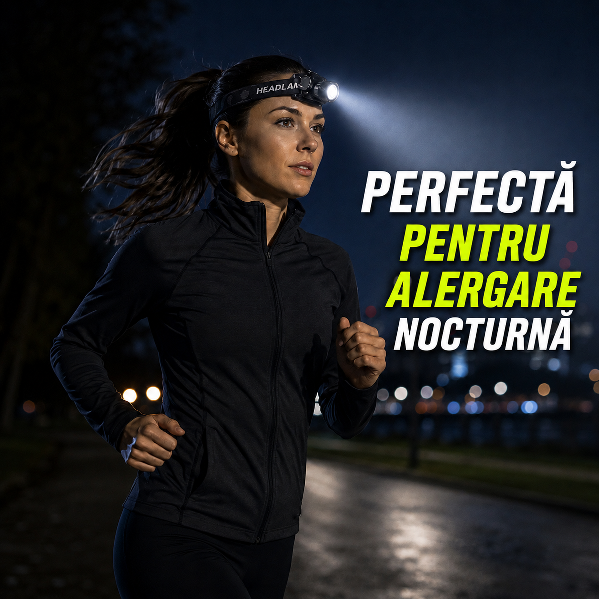 Lanternă de cap LED profesională GLIMATECH, zoom, powerbank, negru