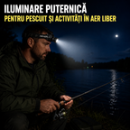 Lanternă de cap LED profesională GLIMATECH, zoom, powerbank, negru