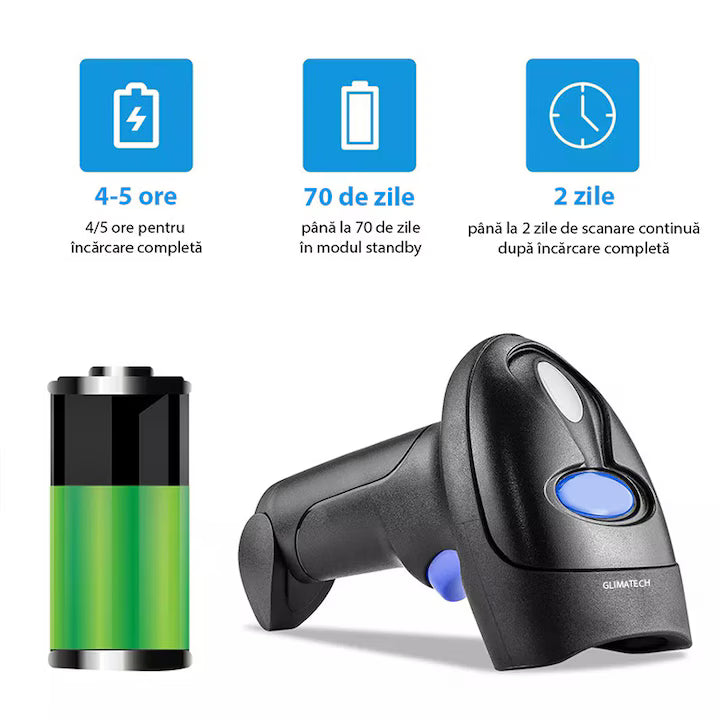 
Cititor coduri bare și QR portabil GLIMATECH, Bluetooth, wireless
