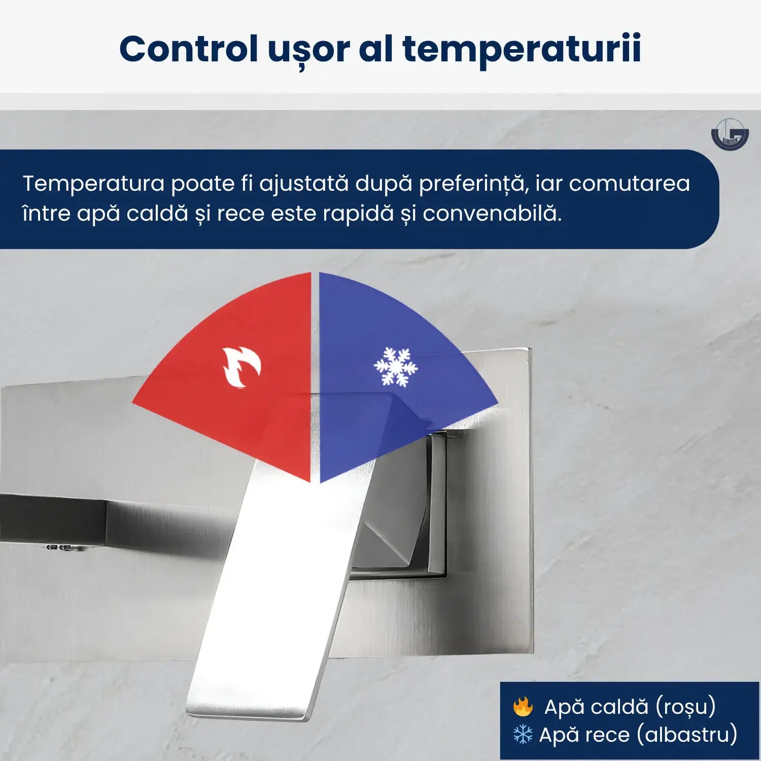 Baterie sanitară chiuvetă baie GLIMATECH gri cu control ușor al temperaturii, comutare rapidă apă caldă și rece prin mâner monocomandă