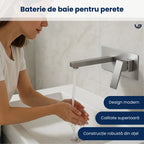 Baterie sanitară chiuvetă baie GLIMATECH gri, design modern, calitate superioară, construcție robustă din oțel inoxidabil, prindere în perete