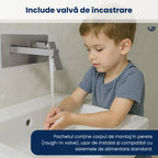 Baterie sanitară chiuvetă baie GLIMATECH gri cu valvă de încastrare inclusă, corp montaj în perete rough-in valve, ușor de instalat