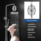 Filtru de apa pentru dus cu 20 de stagii de filtrare GLIMATECH, Elimina impuritatile, metalele, clorul si mirosul neplacut, Infuzie vitamina C, 2 filtre incluse