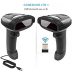 Conținut pachet cititor coduri de bare GLIMATECH wireless: scanner 1D laser, receptor nano USB 2.4GHz, cablu de încărcare și manual utilizator