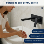 Baterie baie incastrata, GLIMATECH, model DBN-7012, monocomanda, montaj pe perete, valva inclusa, otel inoxidabil 304, finisaj periat, negru mat