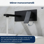 Baterie baie incastrata, GLIMATECH, model DBN-7012, monocomanda, montaj pe perete, valva inclusa, otel inoxidabil 304, finisaj periat, negru mat