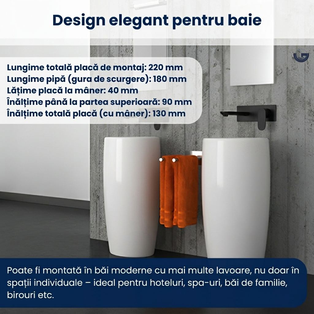 Baterie baie incastrata, GLIMATECH, model DBN-7012, monocomanda, montaj pe perete, valva inclusa, otel inoxidabil 304, finisaj periat, negru mat