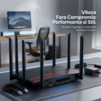 Router Wireless GLIMATECH AX3000, Dual Band 2.4-5.8 GHz, 6 Antene Externe, Viteza 1200 Mbps, One Mesh, 12V DC, Negru
