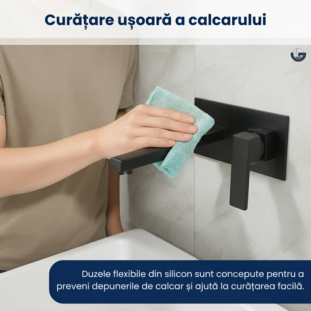 Baterie baie incastrata, GLIMATECH, model DBN-7012, monocomanda, montaj pe perete, valva inclusa, otel inoxidabil 304, finisaj periat, negru mat