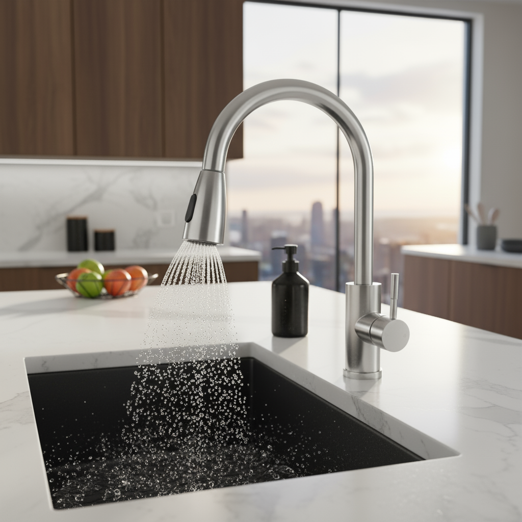 Baterie Chiuveta Pentru Bucatarie Cu Dus Extractabil GLIMATECH, Compatibila cu orice chiuveta Robinet Cu Pipa Pivotanta Flexibila la 360 grade, Dubla Comanda, Din Otel Inoxidabil, Accesorii Incluse, Instalare rapida, Culoare Gri Inox