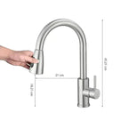 Baterie sanitară bucătărie Glimatech inox argintiu 45.21cm înălțime, 21cm lățime, duș extractabil 18.21cm, valvă ceramică interior