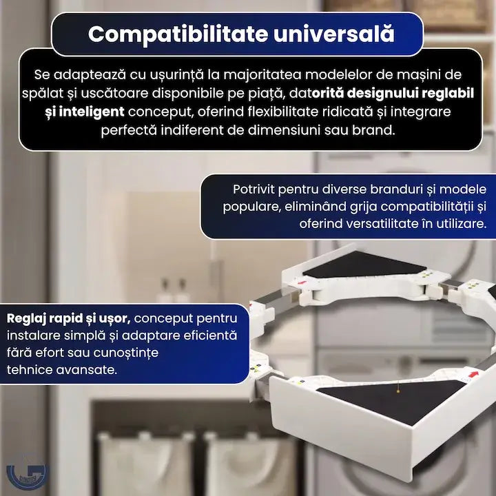 Kit suprapunere GLIMATECH cu compatibilitate universală, reglabil pentru orice brand și model de mașină de spălat și uscător