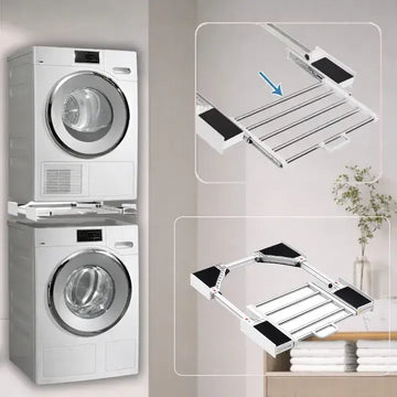 Suport suprapunere mașină de spălat și uscător GLIMATECH, cu bară de prosoape
