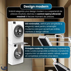 Suport GLIMATECH pentru suprapunere mașină de spălat și uscător, design modern minimalist cu bară pentru prosoape inclusă