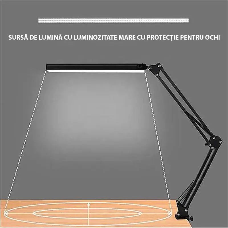 Lampa LED de birou Glimatech cu unghi de iluminare larg, sursa lumina cu luminozitate mare si protectie pentru ochi