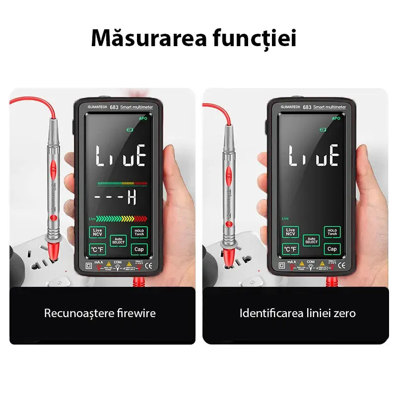 Multimetru digital smart Glimatech 683 cu încărcare prin USB, port Type-C integrat și cablu de încărcare inclus în pachet