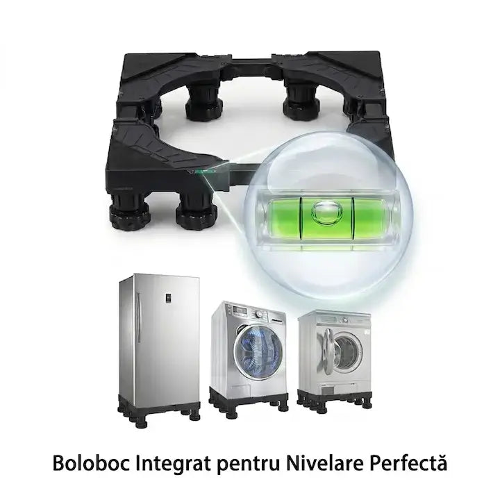 Suport GLIMATECH cu boloboc integrat pentru nivelare perfectă, compatibil frigider, mașină de spălat și uscător, negru
