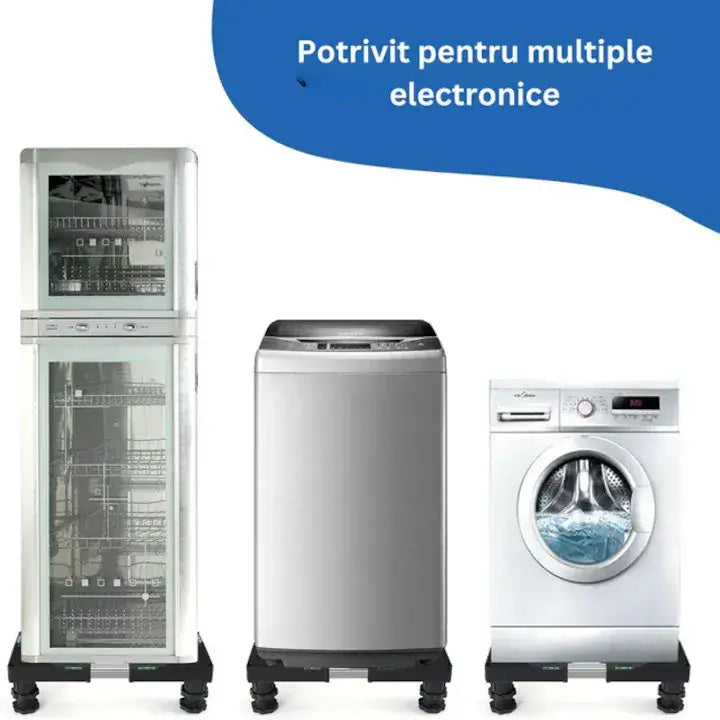 Suport reglabil Glimatech potrivit pentru multiple electrocasnice - frigider, mașină de spălat cu încărcare superioară și frontală, negru