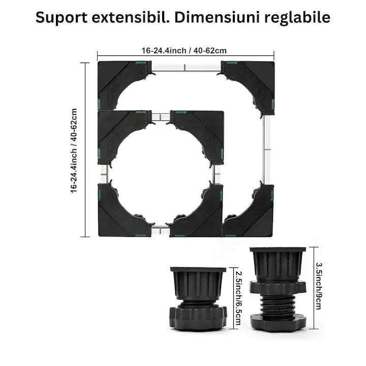 Suport reglabil Glimatech dimensiuni ajustabile 40-62cm lungime și lățime, înălțime picioare 6.5-9cm, structură extensibilă negru