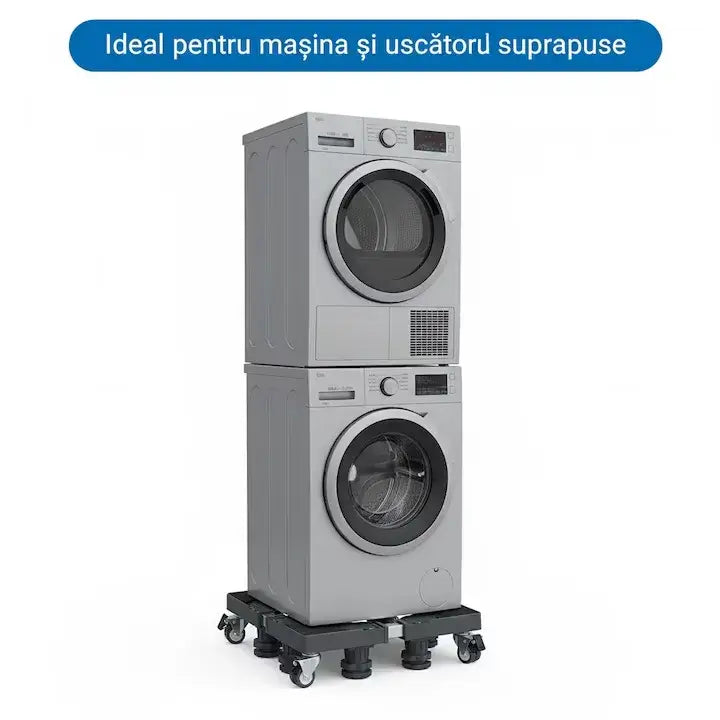 Suport reglabil Glimatech gri ideal pentru mașină de spălat și uscător suprapuse, susținere 300kg, înălțime ajustabilă 11-12.7cm