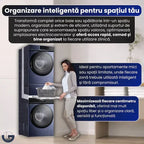 Suport stivuire mașină de spălat și uscător GLIMATECH, ideal pentru apartamente mici, maximizează spațiul disponibil zilnic
