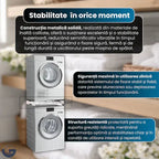 Suport suprapunere mașină de spălat GLIMATECH cu structură metalică solidă, sistem anti-vibrații și fixare sigură în utilizare zilnică