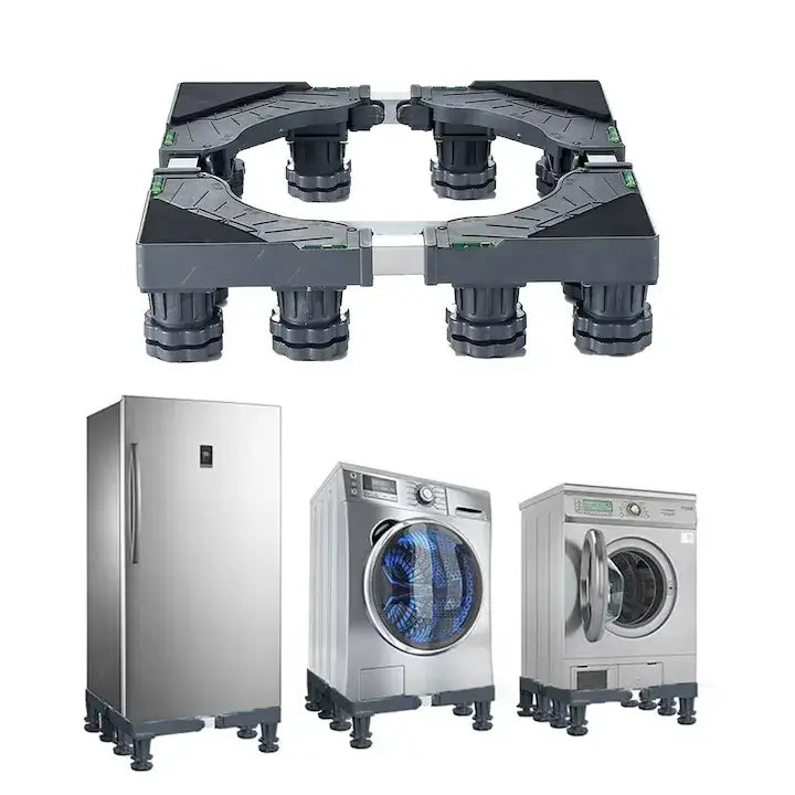Suport universal GLIMATECH gri, 12 picioare reglabile, compatibil frigider și mașină de spălat frontală sau cu încarcare verticală