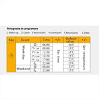 Termostat inteligent Glimatech pictogramă programare săptămânală cu 6 intervale zilnice, temperaturi implicite între 15°C și 22°C