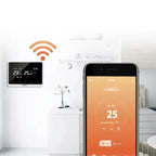 Termostat inteligent ambient Glimatech cu conexiune Wi-Fi, control la distanță prin aplicație mobilă, montat pe perete în bucătărie