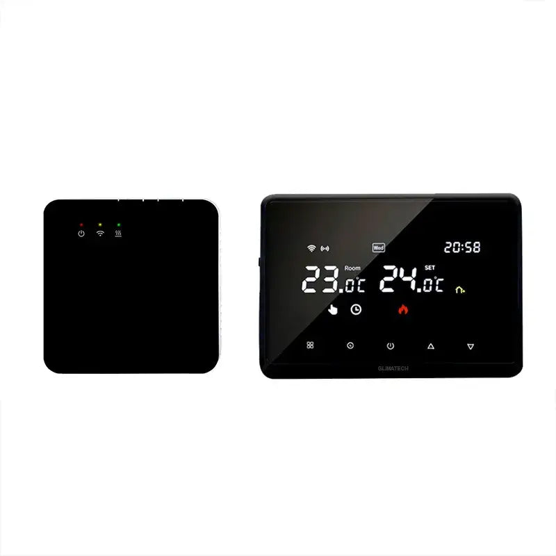 Termostat inteligent Glimatech set complet - display LCD negru cu receiver wireless, compatibil orice centrală termică pe gaz