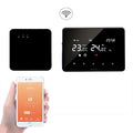 Termostat inteligent ambient Glimatech wireless negru cu receiver, ecran LCD și control prin aplicație mobilă de pe smartphone