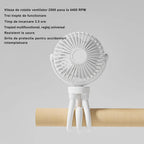 Ventilator portabil Glimatech trepied flexibil alb, 3 trepte de funcționare 2500-4400 RPM, timp încărcare 3.5 ore, grilă protecție