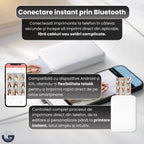 Imprimantă portabilă GLIMATECH cu conectare instant Bluetooth, compatibilă Android și iOS, imprimare rapidă direct din aplicație, fără cabluri