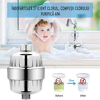 Filtru de apa pentru dus cu 20 de stagii de filtrare GLIMATECH, Elimina impuritatile, metalele, clorul si mirosul neplacut, Infuzie vitamina C, 2 filtre incluse