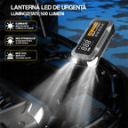 Jump Starter portabil GLIMATECH cu lanternă LED de urgență 500 lumeni, mod stroboscop și SOS pentru situații de avarie auto, negru argintiu