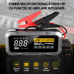 Jump Starter GLIMATECH 4000A cu pompă multifuncțională fără fir, umflare 150 PSI, oprire automată, încărcător Type-C, 4 setări presiune, benzină 8L diesel 6L