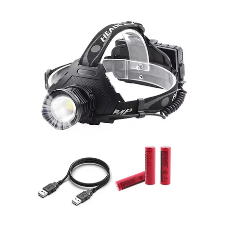 Lanternă de cap LED profesională GLIMATECH, zoom, powerbank, negru