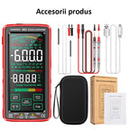 Conținut pachet multimetru digital smart GLIMATECH 683: sonde de măsurare, husă transport, cablu încărcare USB și manual utilizator