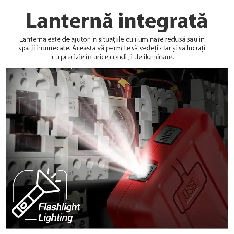 Multimetru digital smart GLIMATECH 683 cu lanternă LED integrată pentru lucru în spații întunecate și tablouri electrice, incarcare USB