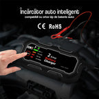Redresor baterie auto inteligent 2A certificat CE RoHS, compatibil cu orice tip de baterie auto 6V 12V, display LED moduri LI AGM GEL NORM