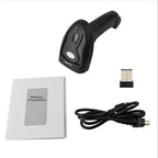 Scanner coduri de bare GLIMATECH 1D laser ținut în mână, scanare cod de bare cu fascicul roșu dublu, portabil și reîncărcabil USB, negru