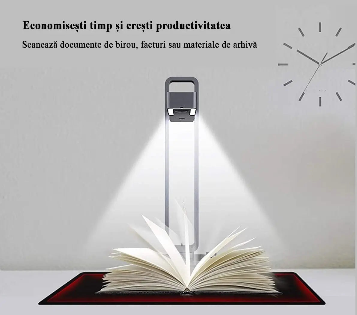 Scanner de mare viteză GLIMATECH cu lumină LED, scanare rapidă documente, facturi și materiale de arhivă, portabil, compatibil Android iOS