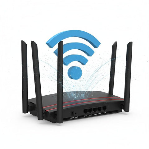 Router wireless GLIMATECH AX3000, dual band, 6 antene, negru