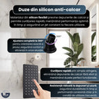 Set duș premium Glimatech negru cu duze din silicon anti-calcar, ajustare 360 grade și curățare rapidă prin simplă atingere