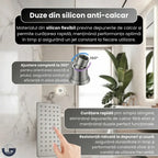 Set duș premium GLIMATECH cu duze din silicon anti-calcar, ajustare 360 grade, curățare rapidă prin atingere, rezistență ridicată la depuneri și uzură