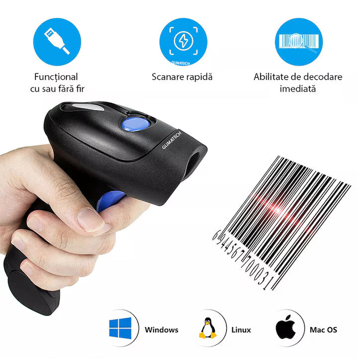 
Cititor coduri bare și QR portabil GLIMATECH, Bluetooth, wireless