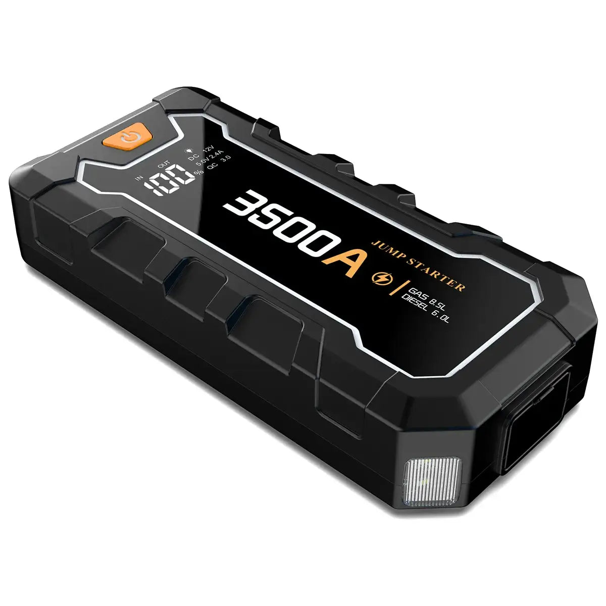 Starter auto portabil GLIMATECH 3500A negru, baterie 14800mAh, compatibil benzină 8.5L și diesel 6L, display LCD, lanternă integrată